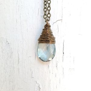 Hydro quartz necklace wire wrapped handmade brass
